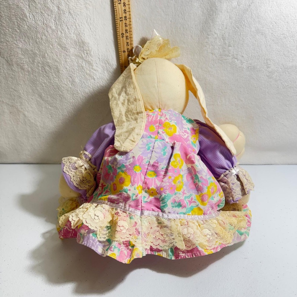 Vintage Stuffed Bunny Rabbit Plush Purple Floral Lace Dress Easter Decor 18in - Picture 3 of 8